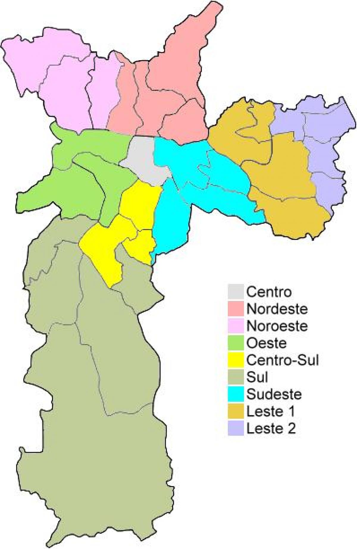 Mapa administratívnych regiónov v Sao Paulo