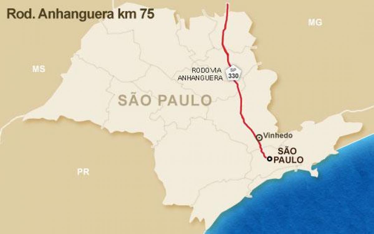 Mapa Anhanguera diaľnici - SP 330