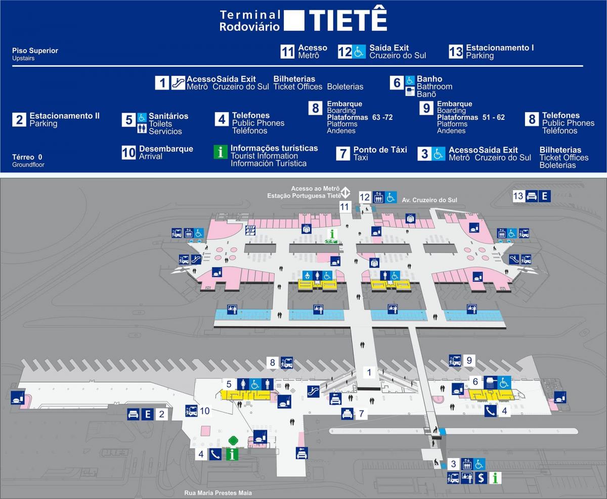 Mapa autobusovej Tietê - horné poschodie
