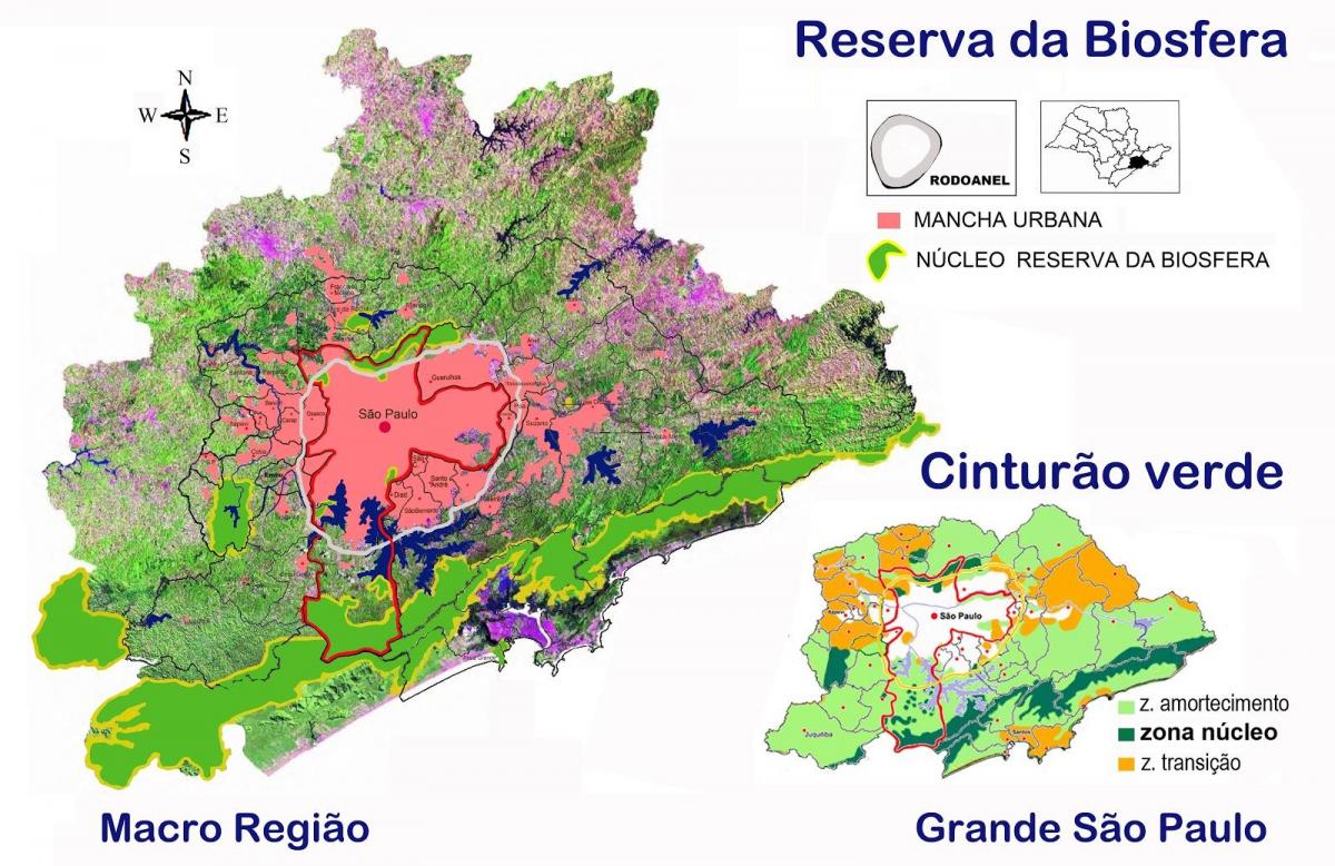 Mapa biosférická rezervácia zelený pás z São Paulo