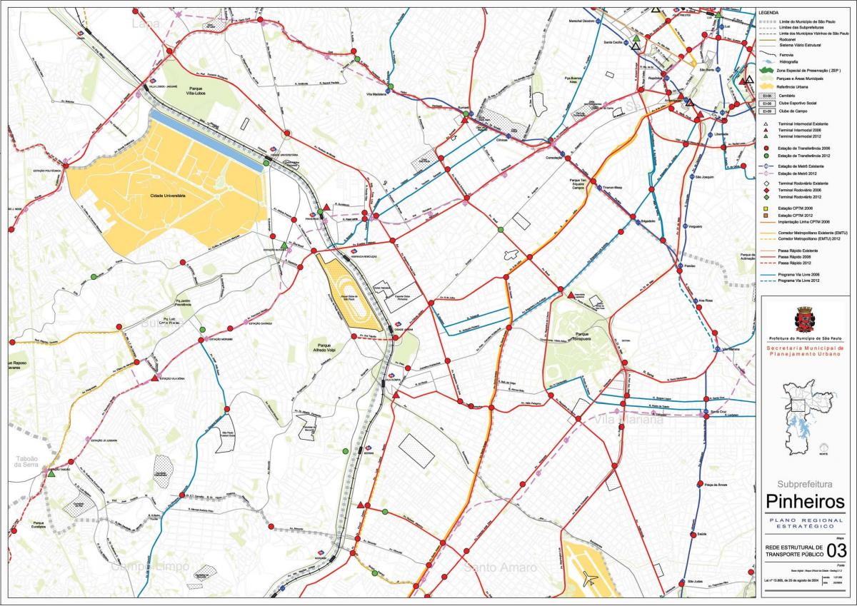 Mapa Pinheiros São Paulo - Verejnej dopravy