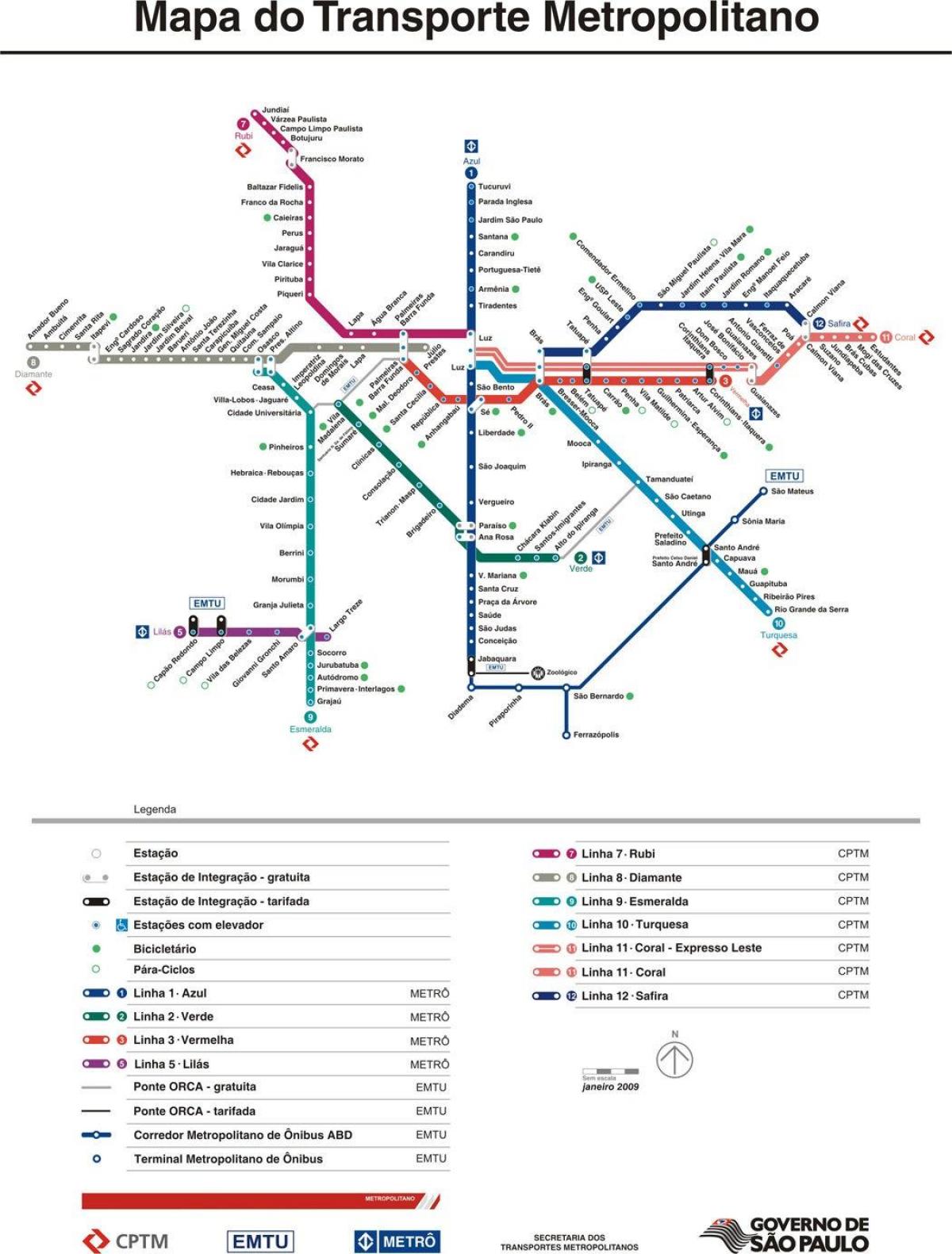 Mapa Sao Paulo CPTM dopravy