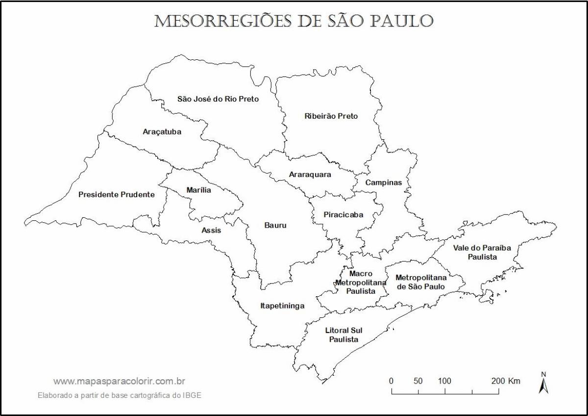 Mapa Sao Paulo panny regiónov mená