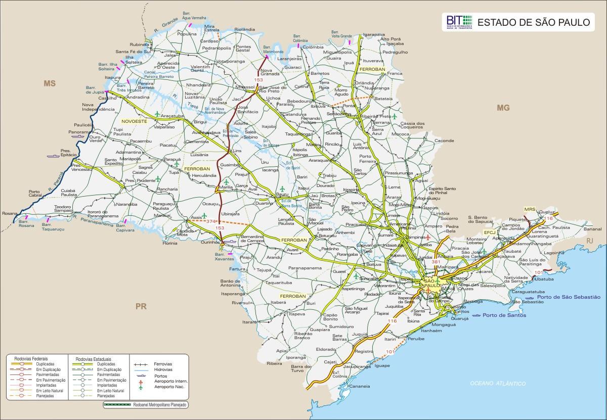 Mapa Sao Paulo Štátu diaľnice