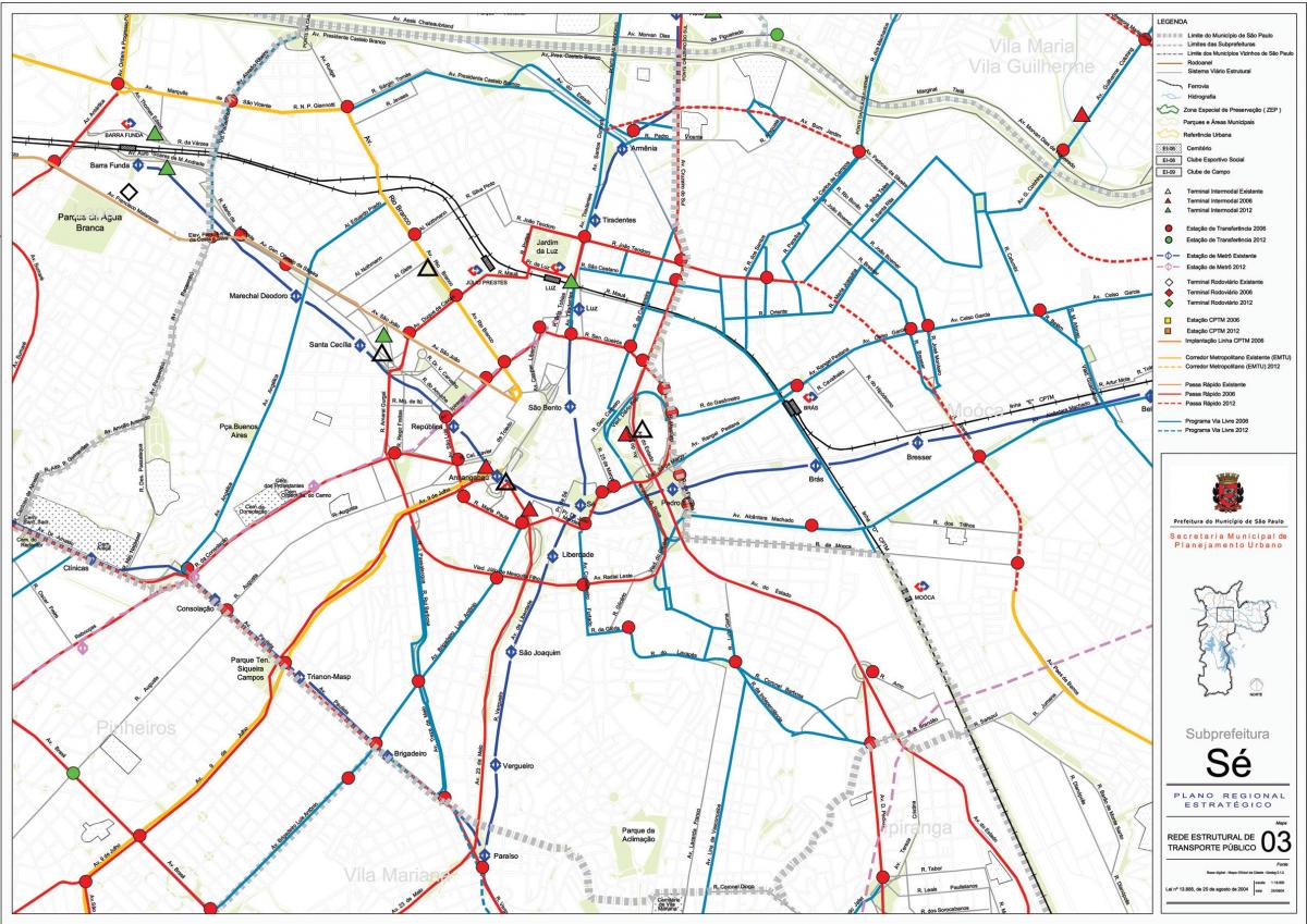 Mapa Sé São Paulo - Verejnej dopravy