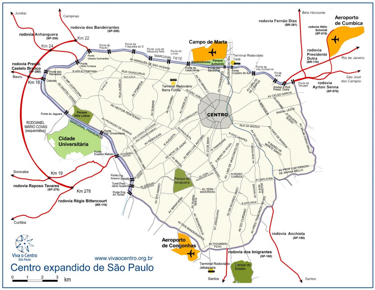 Mapa veľké centrum Sao Paulo