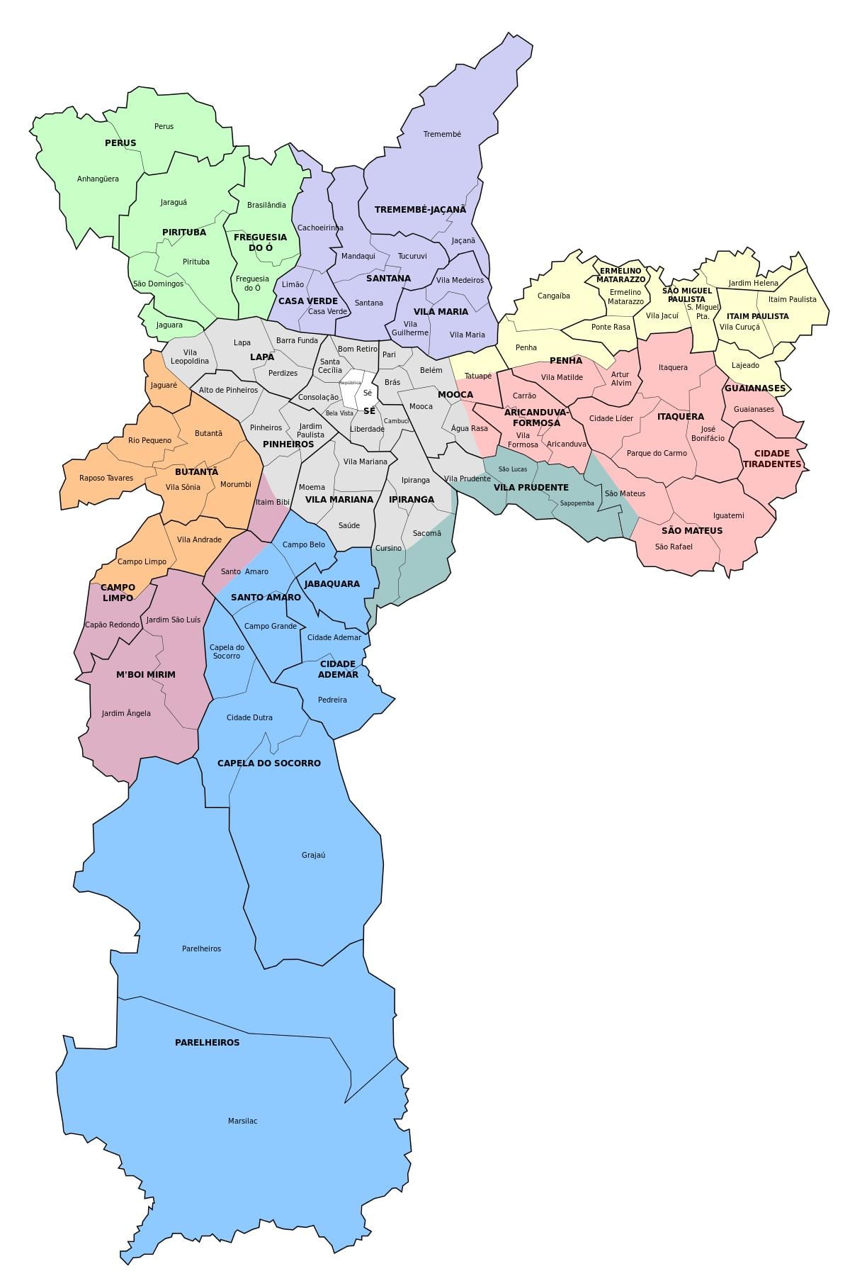 Mapa administratívnej zóne Sao Paulo