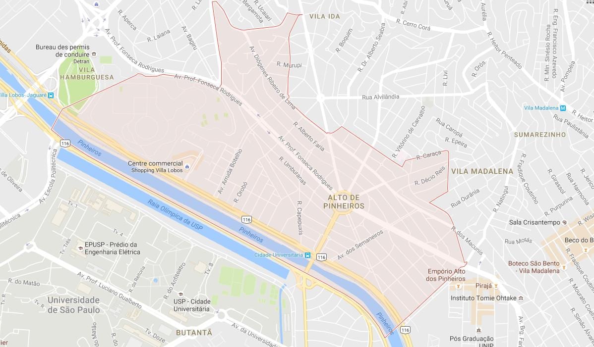 Mapa Alto de Pinheiros Sao Paulo