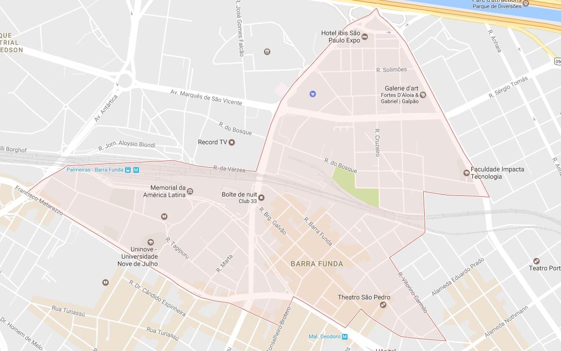 Mapa ubytovania v Barra Funda Sao Paulo