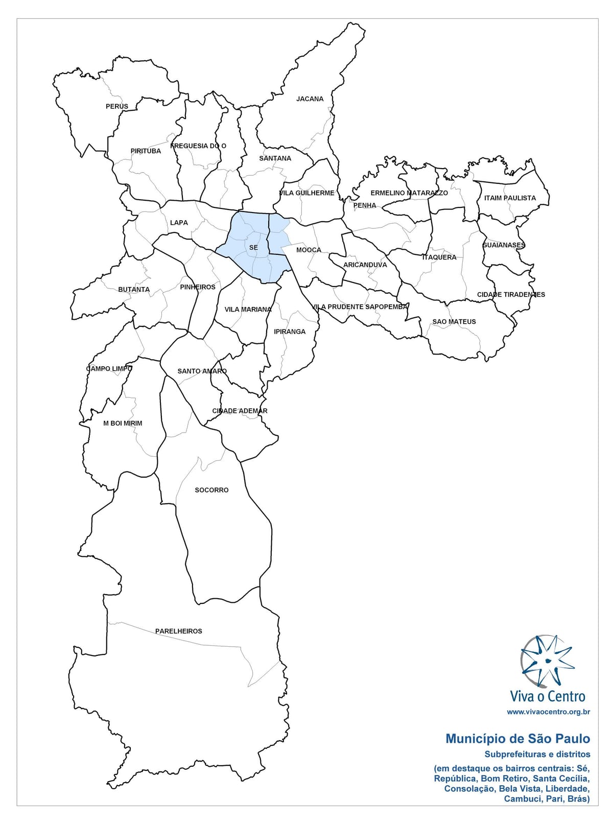 Mapa Centrálnej zóny Sao Paulo