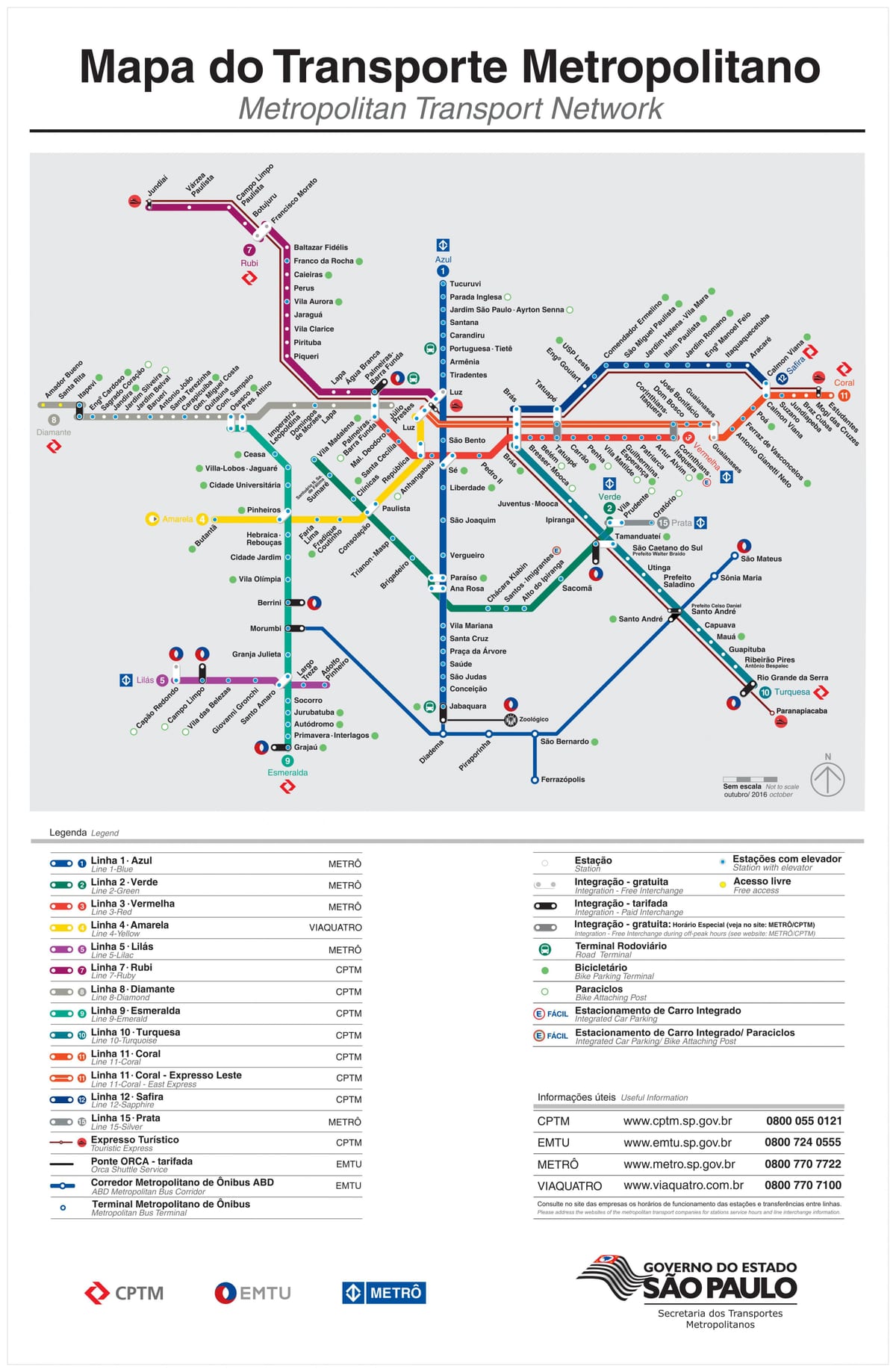 Mapa dopravy São Paulo - EMTU/SP - metro - CPTM