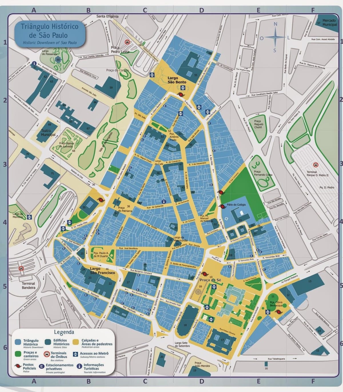 Mapa historickom centre mesta Sao Paulo