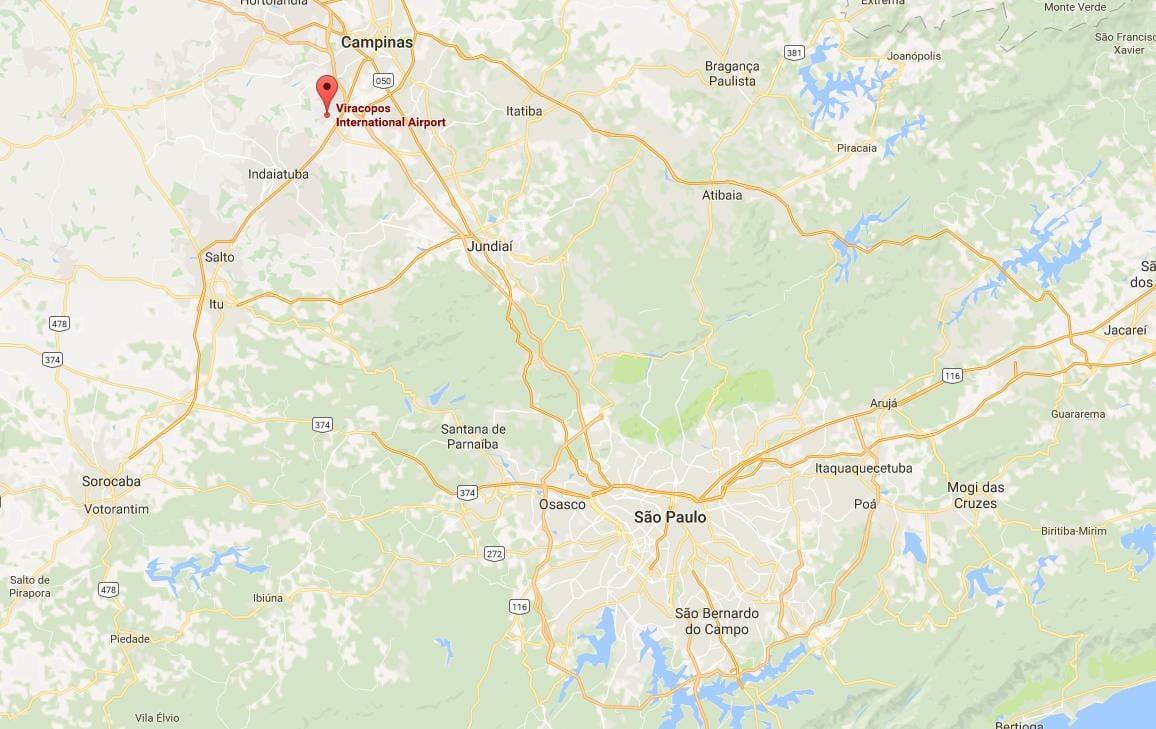 Mapa medzinárodné letisko Campinas