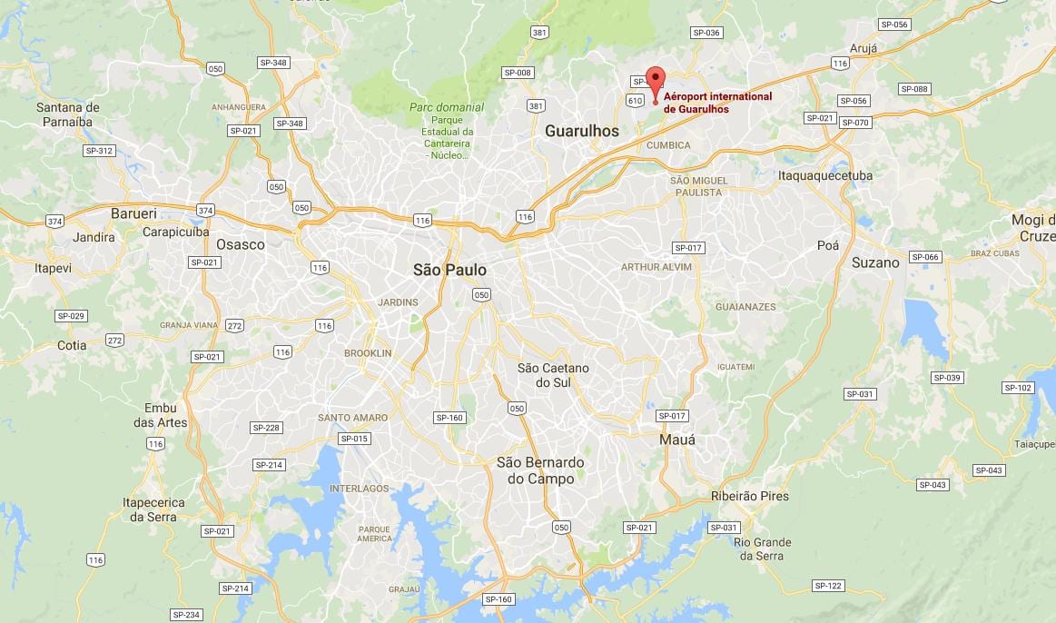 Mapa medzinárodné letisko Guarulhos