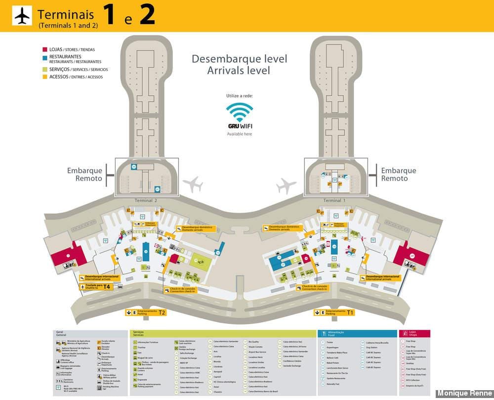 Mapa medzinárodné letisko São Paulo-Guarulhos - Terminály 1 a 2