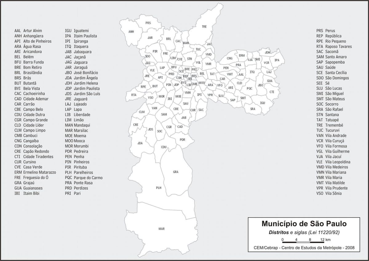 Mapa okresov Sao Paulo