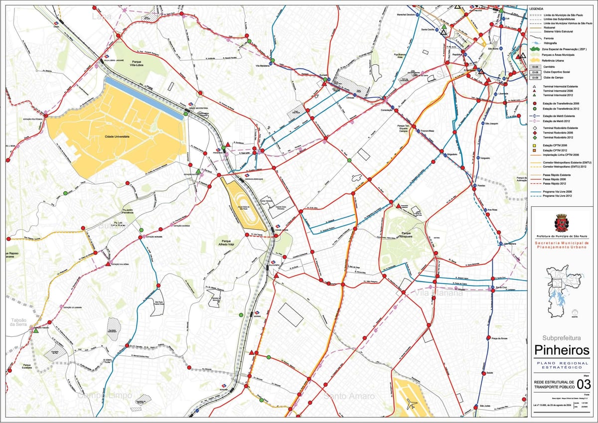 Mapa Pinheiros São Paulo - Verejnej dopravy