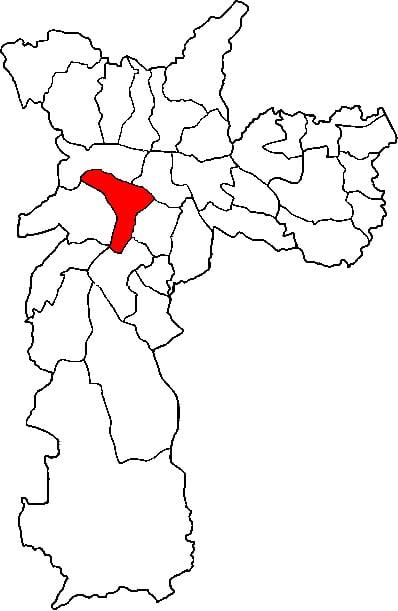 Mapa Pinheiros sub-prefektúra Sao Paulo