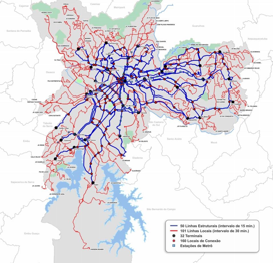 Mapa svorky bus Štátu Sao Paulo