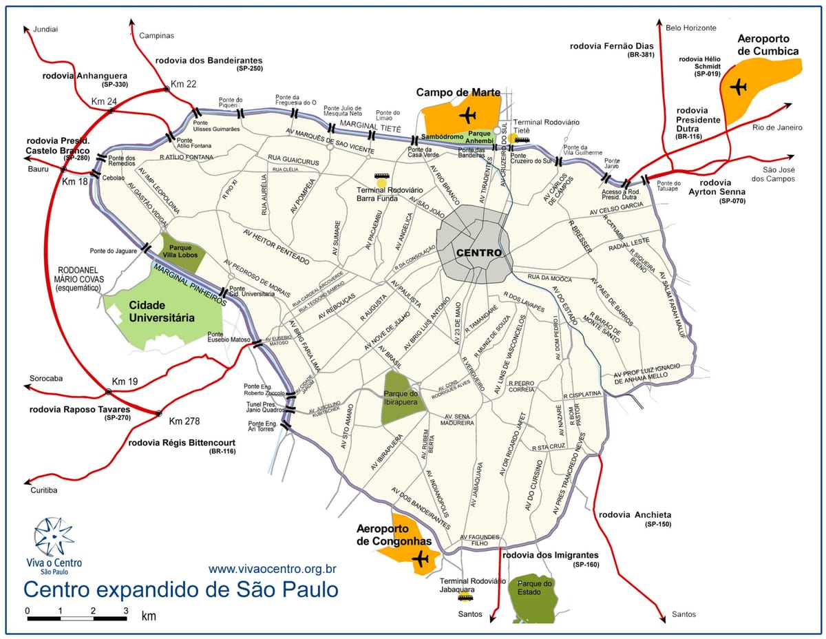 Mapa veľké centrum Sao Paulo