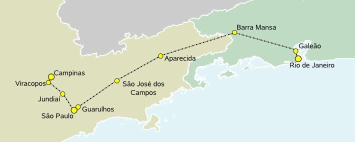 Mapa high-speed vlak Sao Paulo
