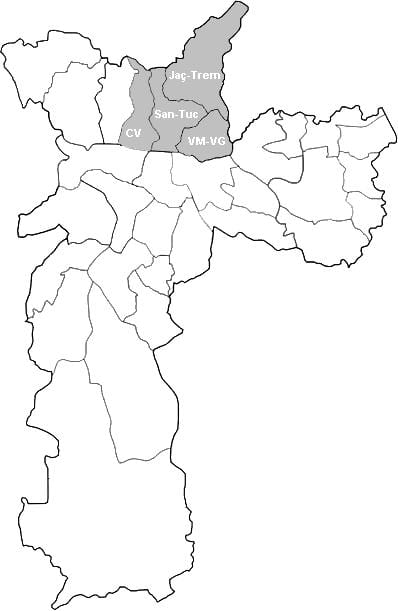 Mapa zóny Nordeste Sao Paulo
