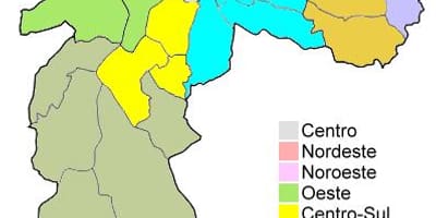 Mapa administratívnych regiónov v Sao Paulo